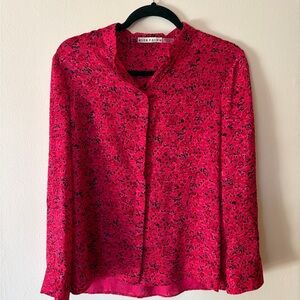 Alice + Olivia Red Eloise semi sheer button down roll sleeves shirt Medium